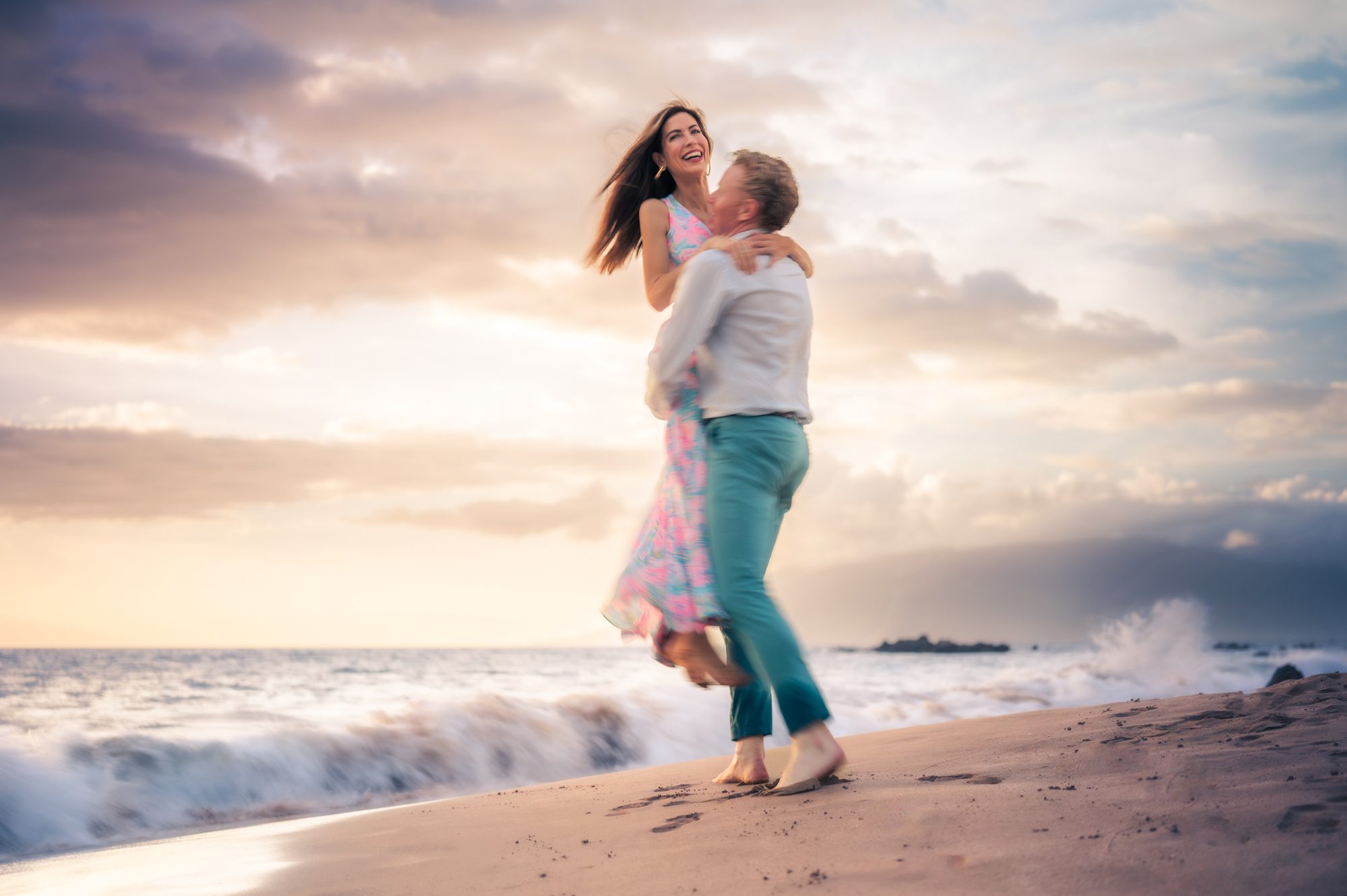 An intimate moment between a couple in Maui